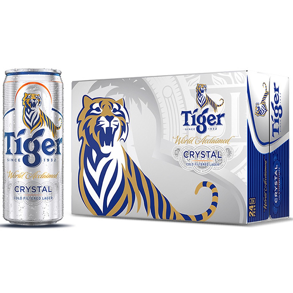 Thùng 24 lon bia Tiger Crystal (tiger bạc - lon cao) 330ml