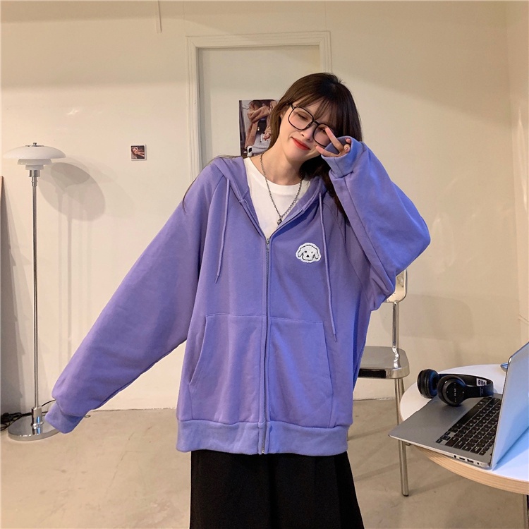 Áo khoác tay dài có nón họa tiết thêu đơn giản