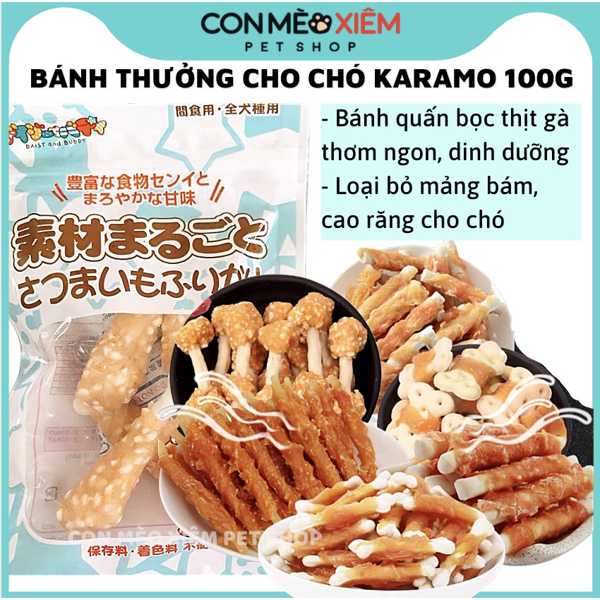 Bánh thưởng cho chó thịt gà Karamo 100g sạch răng, thức ăn snack vặt huấn luyện cún Con Mèo Xiêm