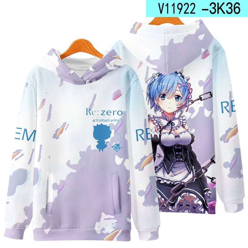 Áo Hoodie Tay Dài Dáng Rộng In Hình Anime GP41 Re Zero Rem Ram PG41 Thời Trang Cho Nam Và Nữ