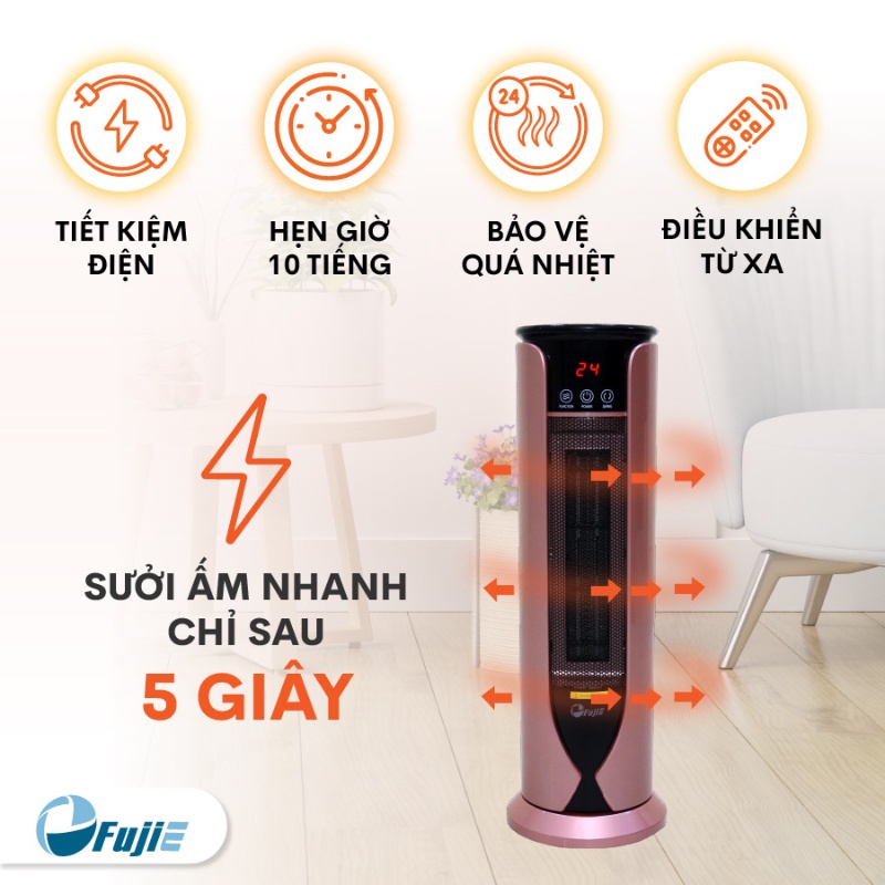 Quạt sưởi gốm Ceramic FujiE CH-1600RM Quạt sưởi ấm không phát sáng - Không khô da - Công nghệ Nhật Bản