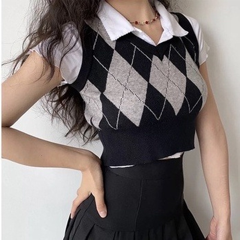 Áo len không tay cổ chữ v phong cách retro mới 211108 | BigBuy360 - bigbuy360.vn