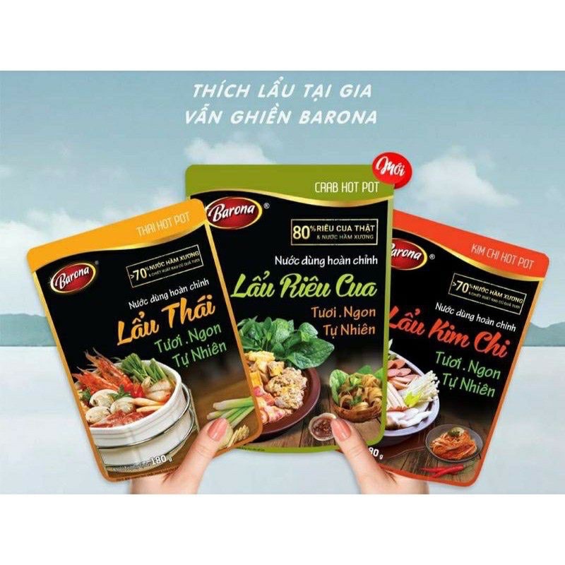 Nước Lẩu Thái Hoàn Chỉnh Barona 180g. Lẩu Thái/ Lẩu Kim Chi/ Lẩu Cua [ Date Luôn Mới ]