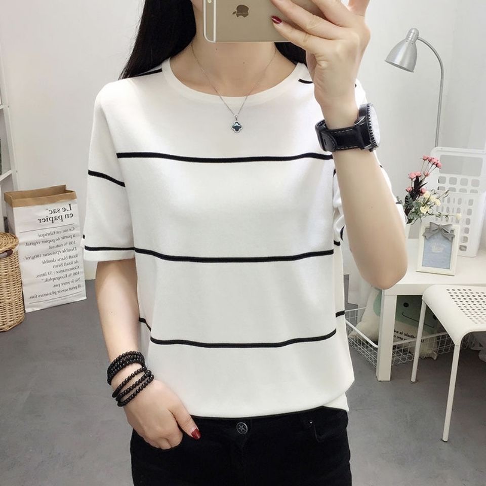 Áo thun tay ngắn cổ tròn kích thước rộng dành cho phụ nữ trung niên