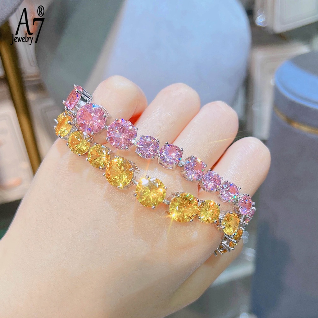 Vòng Tay A7 Đính Đá Zircon Màu Vàng Hồng Sang Trọng Cho Nữ