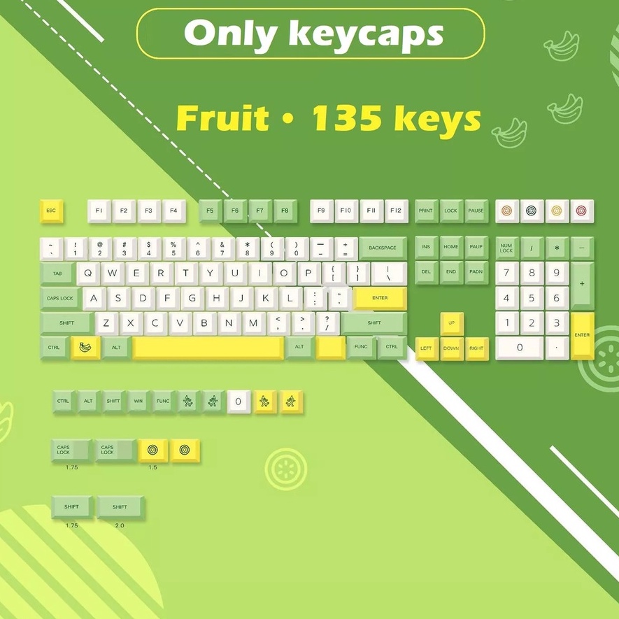 Bộ Keycap 135 Phím PBT XDA chủ đề Banana Fruit Chất liệu PBT, XDA profile, Sử dụng cho nhiều layout 68,84,96,75..