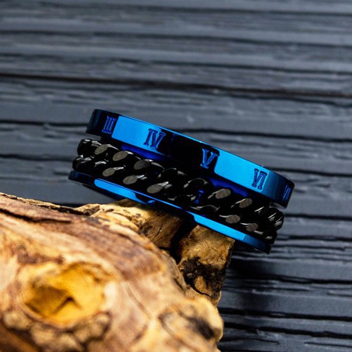 Nhẫn Nam Dây Xích Khắc Số La Mã Titan Ko Đen TT 3041