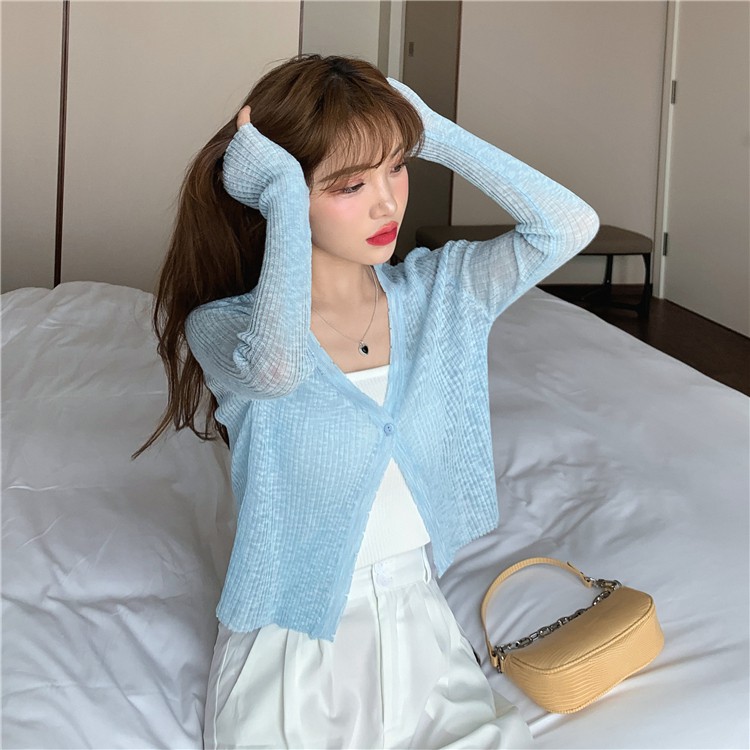 Áo Khoác Cardigan Dệt Kim Tay Dài Thời Trang Mùa Hè