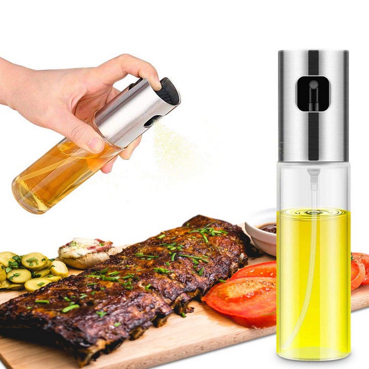 Bình xịt dầu ăn thuỷ tinh dung tích 100ml , chai lọ phun dầu lên thực phẩm dùng cho nồi chiên không dầu nhà bếp.