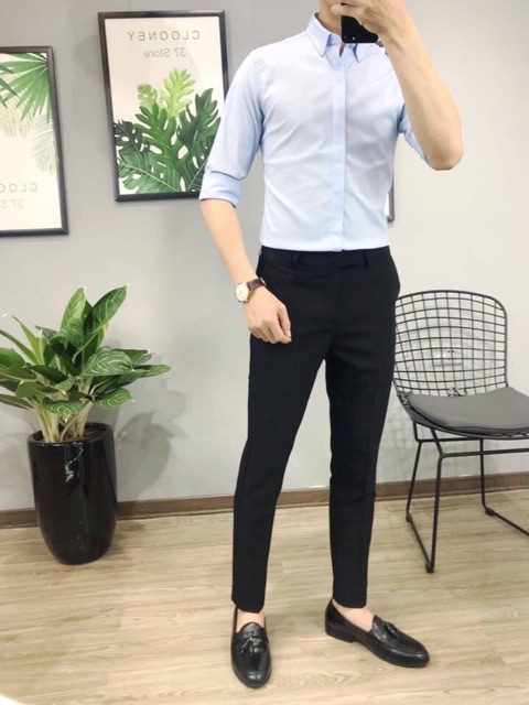 Quần Âu nam Đen Vải Chéo Loại Đẹp Quần Tây Nam co dãn không nhăn không xù dáng hàn quốc