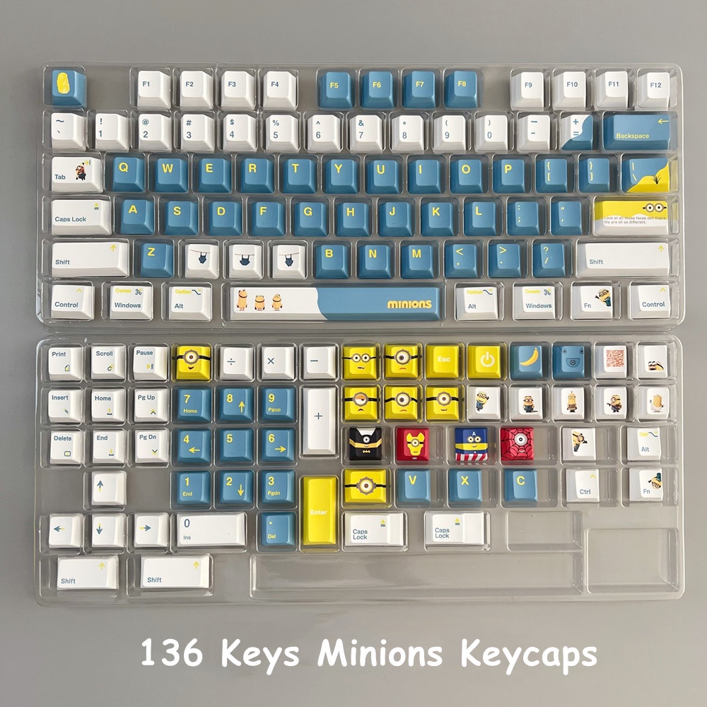 136 Phím Minions Keycaps Cherry Profile Dễ thương Anime PBT Dye Sub Bàn phím cơ học Keycap