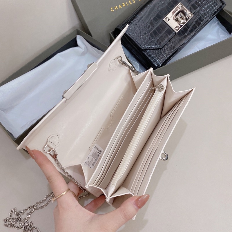 Clutch CK khoá gập da rắn size 19cm fullbox