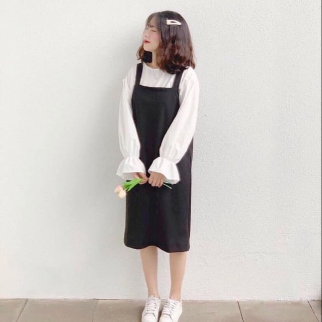 Váy Yếm Cổ Vuông Dáng Chữ A Xòe Rộng Dễ Thương Bigsize Từ 60kg Đến 100kg