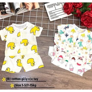Bộ cotton giấy cộc tay cho bé trai bé gái