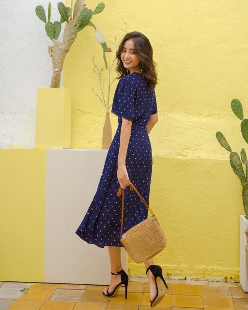 Đầm xòe bi tay phối ren Mentosa D1027