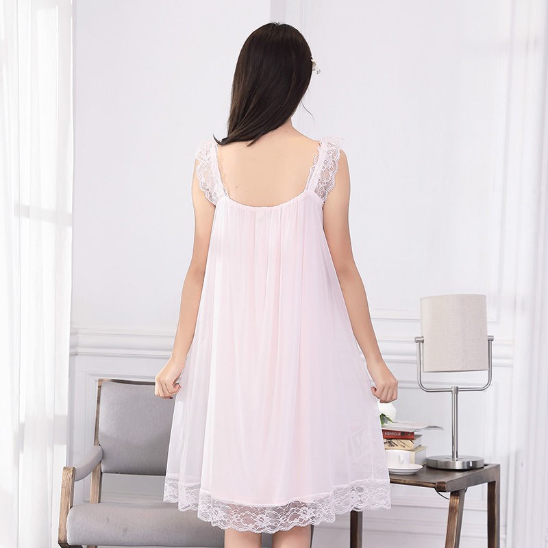 White suspender nightdress female summer sexy lace princess palace style pajamas net yarn short skirt cute sweet home s