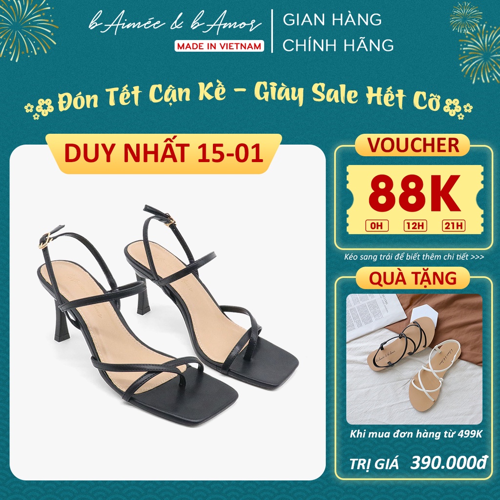 Sandal cao gót xỏ ngón nữ gót nhọn 7cm quai chéo dây mảnh mũi vuông đẹp thời trang chính hãng bAimée &amp; bAmor - MS1639
