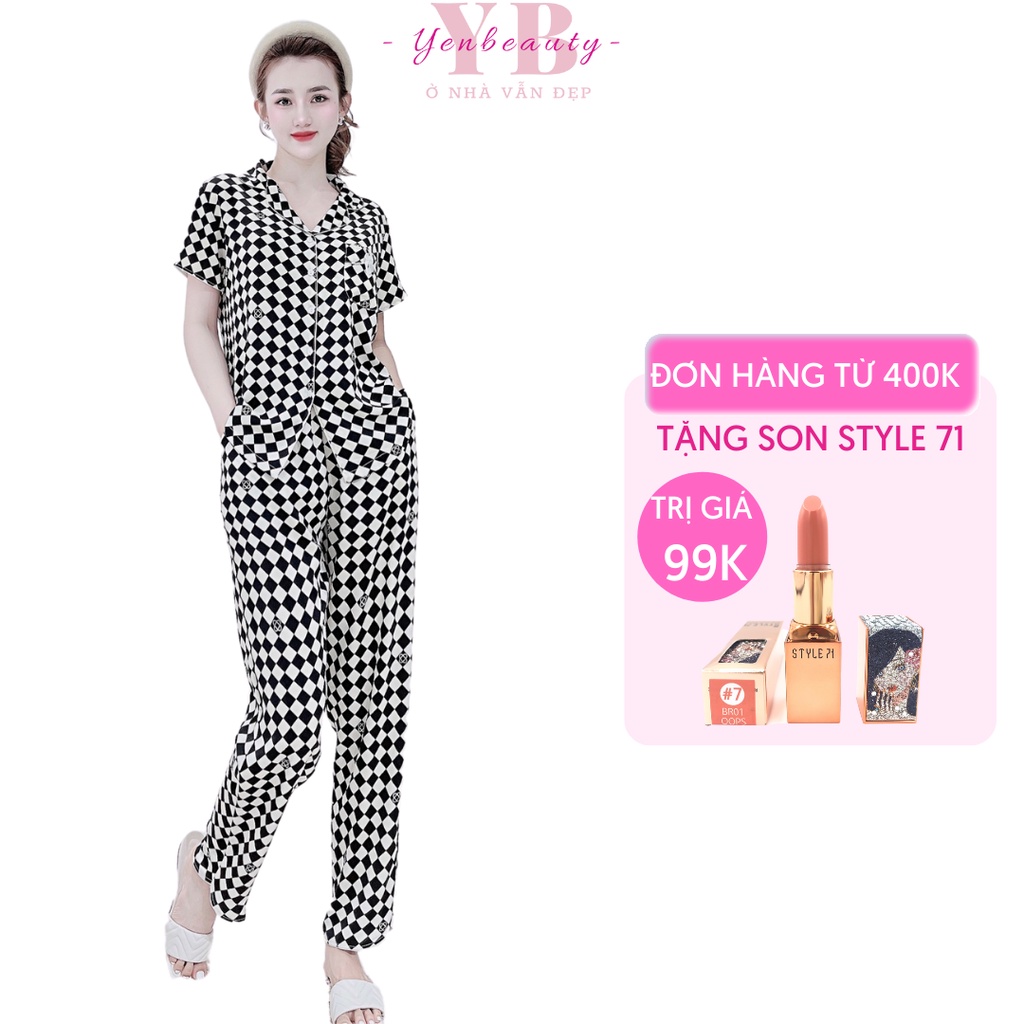 Đồ pijama nữ lụa dài cộc tay cute, đồ bộ pijama nữ dễ thương có bigsize - yenbeauty đồ mặc nhà cao cấp