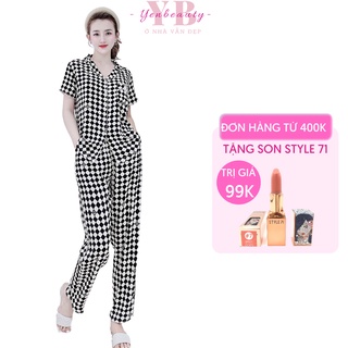 Đồ pijama nữ lụa dài cộc tay cute, đồ bộ pijama nữ dễ thương có bigsize - yenbeauty đồ mặc nhà cao cấp