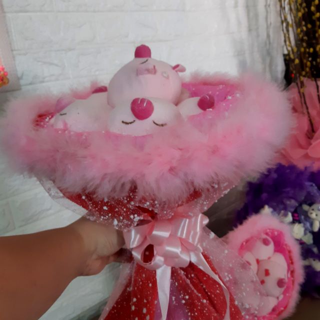Hoa gấu bông heo hồng bó 6 bé heo