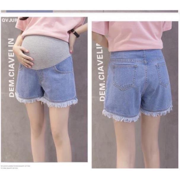 Quần SOOC Bầu Jean RÁCH cạp cao có chun và cúc điều chỉnh hàng đẹp