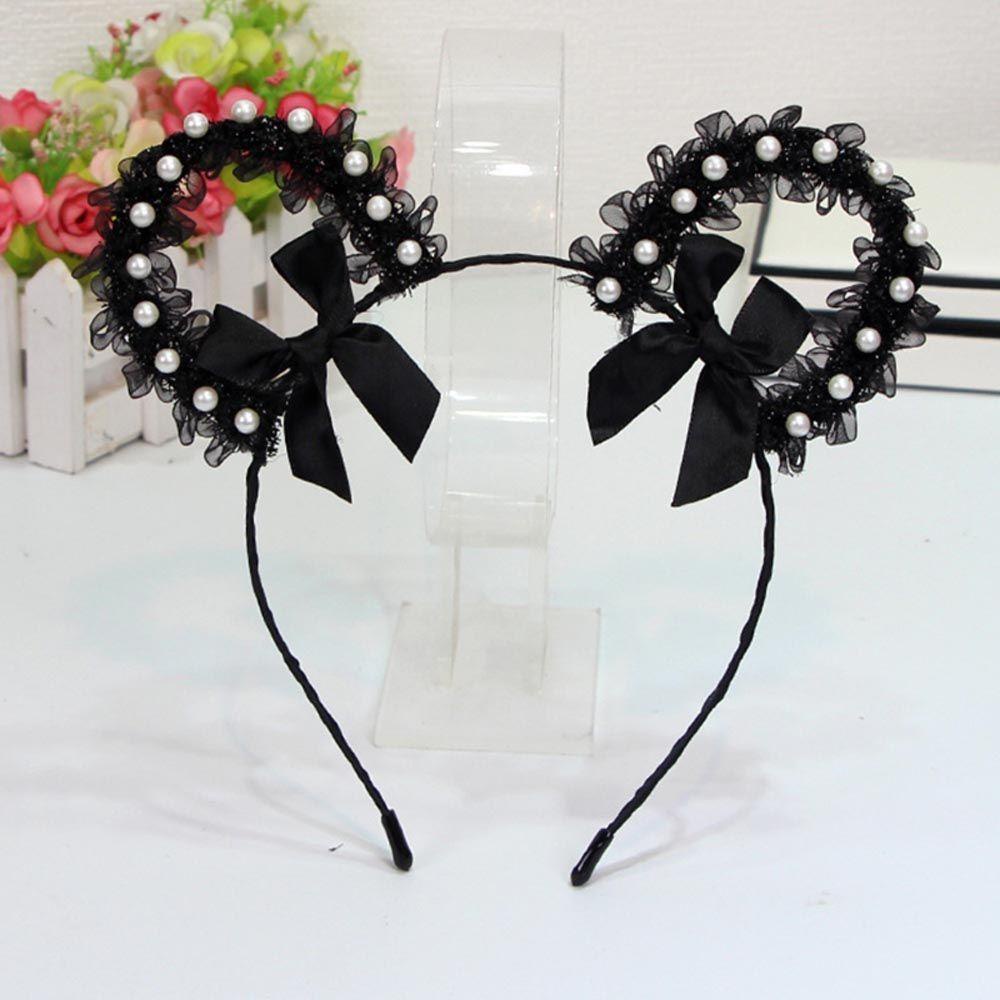 ANEMONE Băng Đô Cài Tóc Tai Mèo Bằng Ren Không Trơn Khí Chất Cổ Điển Cho Nữ