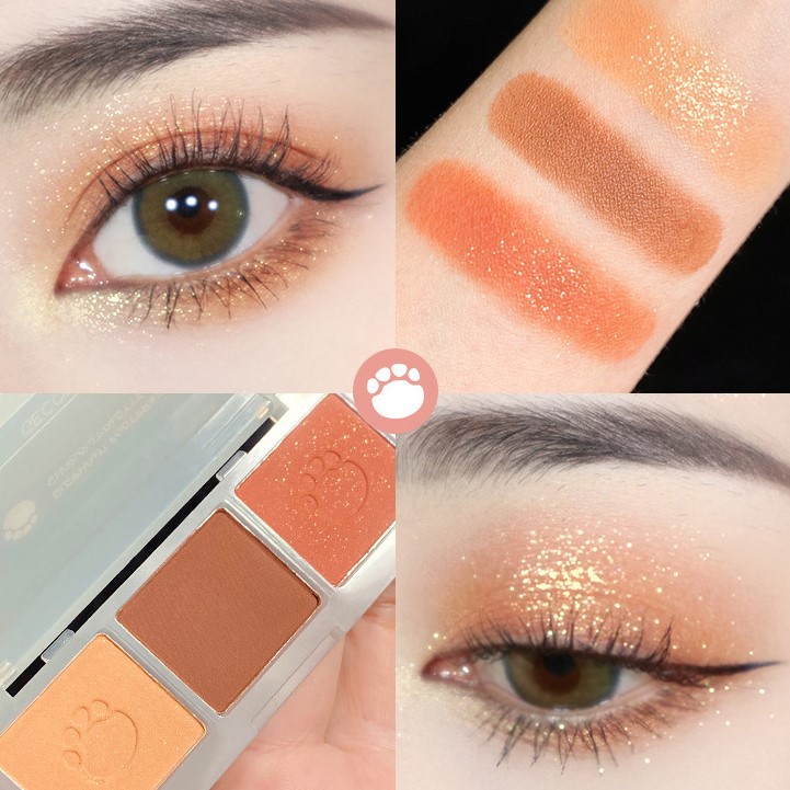 Bảng phấn mắt 3 màu GECOMO nhũ kira tông cam đào hồng đất Cute Claw Three Color Eyeshadow Palette GECO08 | BigBuy360 - bigbuy360.vn