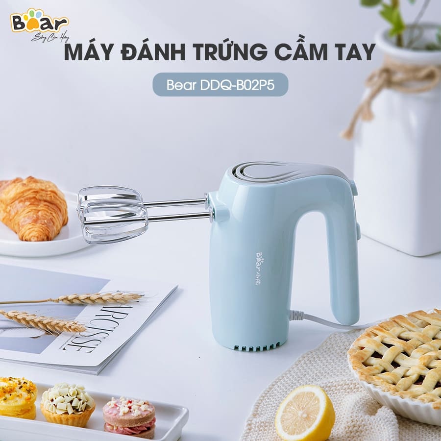 Máy đánh trứng mini cầm tay Bear, máy đánh kem trứng đa năng, tích hợp 5 chế độ que đánh inox chống gỉ thiết kế gọn nhẹ