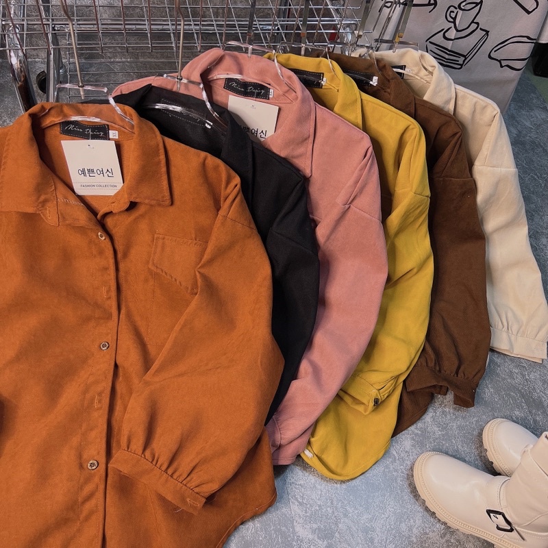 Áo Sơ Mi Nữ Vạt Bầu Trơn Tay Bồng Cánh Dơi_Vải Bố Nhung Gân QC Loại 1 May Kỹ Sắc Sảo_Vải Nhập Sịn Không Xù Bao Giặt Máy