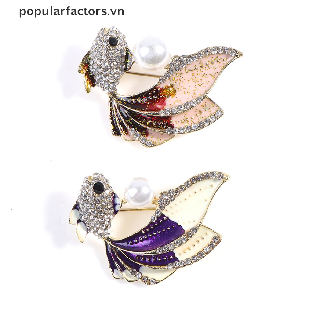 1 Huy Hiệu Cài Áo Hình Cá Vàng Đính Đá Thời Trang