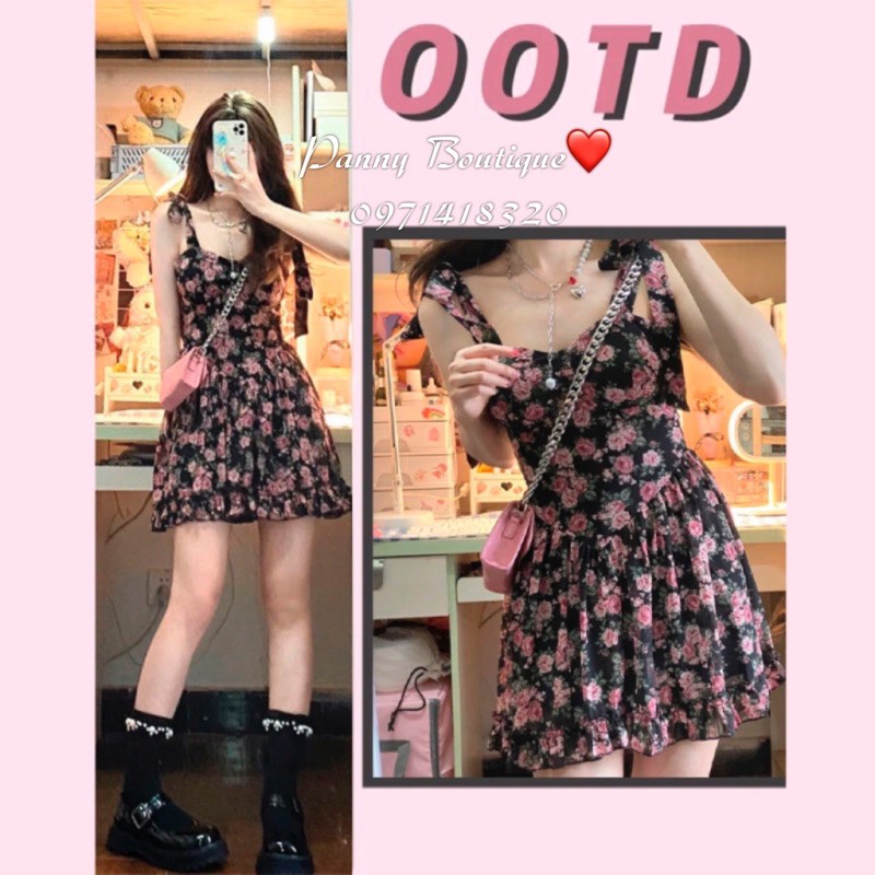 [Order có ảnh thật] Đầm váy thắt dây nhún xoè hoa hồng 🌹 , style ulzzang Hàn Quốc 🌻 Panny Boutique 🌻