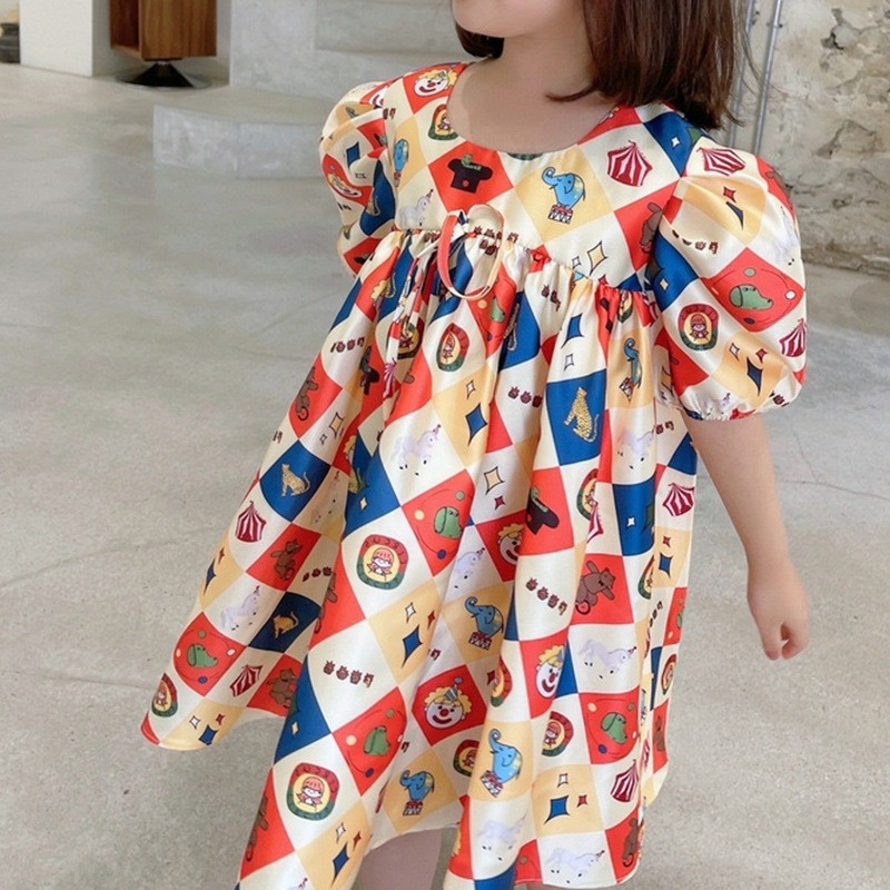Váy ngắn tay in họa tiết hoạt hình dễ thương thời trang cho trẻ em