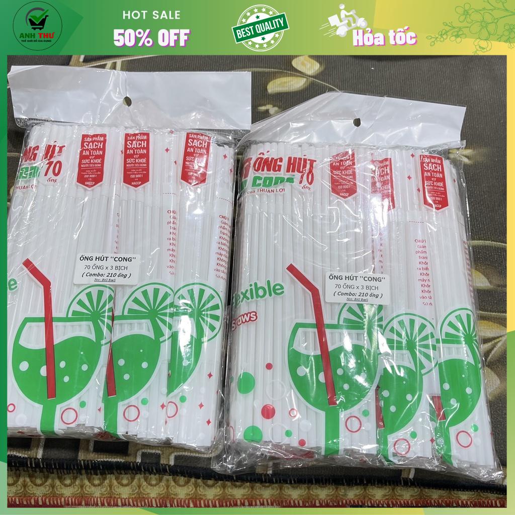 Combo 210 ống hút dáng cong màu trắng