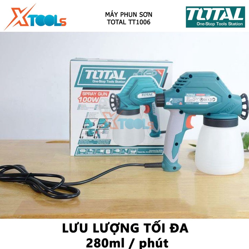 Máy phun sơn TOTAL TT1006 súng phun sơn có điện thế 220-240V~50/60Hz, Nguồn vào: 100W, 280ml / phút, 800ml, 0.6 / 0.8mm