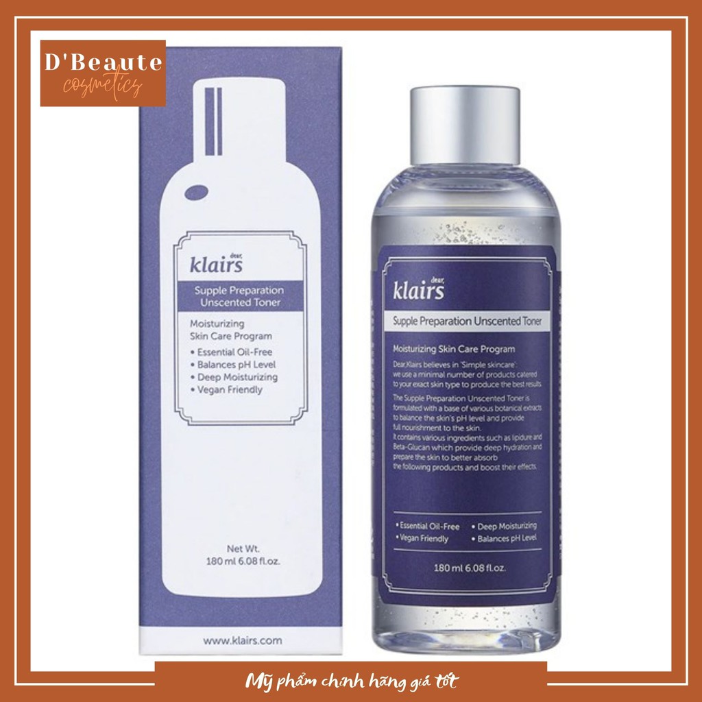 Nước hoa hồng Dear, Klairs Supple preparation unscented toner - Hàn Quốc chính hãng