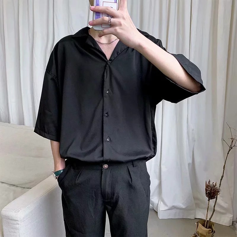 Bộ áo liền quần tay lỡ phong cách Hàn Quốc màu đen thường nhật cho phái nam