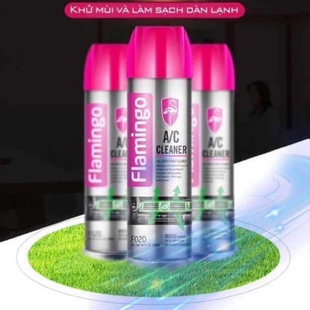 Xịt khử mùi điều hòa, vệ sinh giàn lạnh - Flamingo 500ml chuyên dụng cho dàn lạnh ô tô và điều hoà gia đình