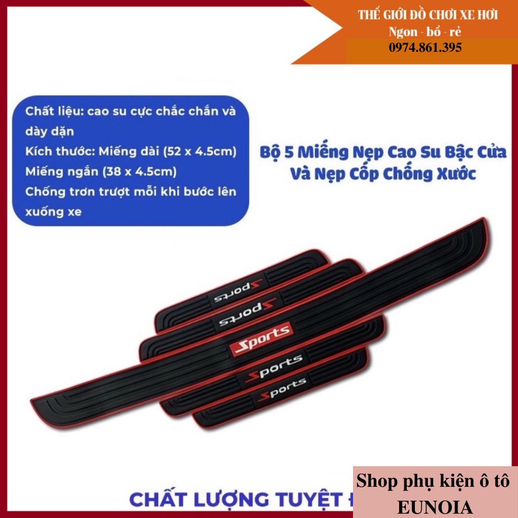 (full xe) Bộ 5 miếng cao su bậc cửa và nẹp cốp chống xước bậc cửa ô tô hãng Sports - Toyota - Hyundai - KiA - Honda