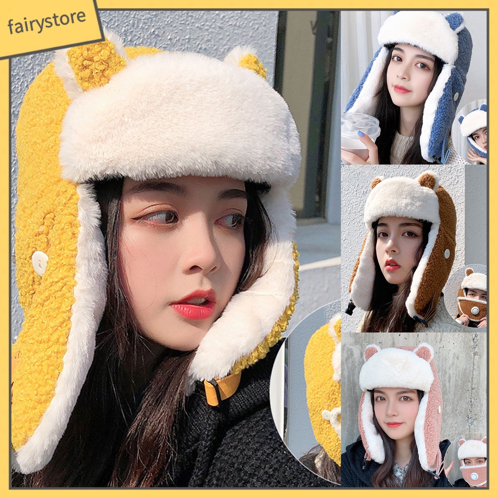 (Hàng Mới Về) Mũ Trùm Đầu Phủ Lông Cừu Phối Khẩu Trang Có Van Thở Tiện Dụng