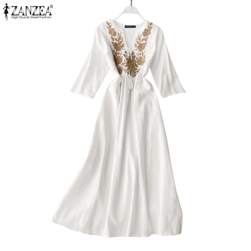 Đầm Zanzea dài tay 3/4 thêu họa tiết phong cách cổ điển dành cho nữ