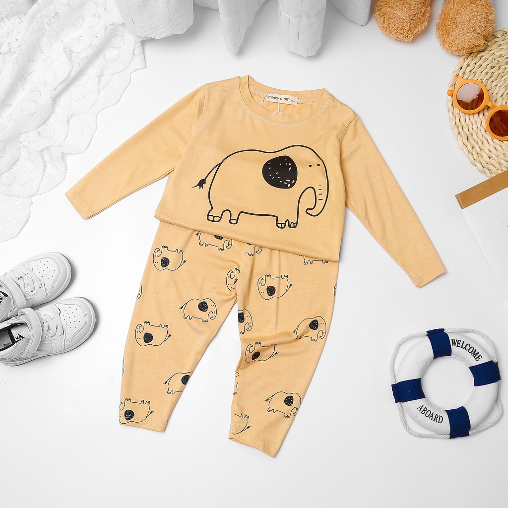 [Bé 19-32kg] Bộ dài tay thun lạnh in voi Minky Mom size nhí và đại cho bé trai bé gái từ 7-32kg