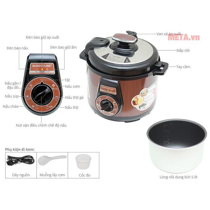 Nồi áp suất điện đa năng Sunhouse SHD1552 -nồi hầm,xương,ninh cháo,tốt,bền,đẹp-giá rẻ-bảo hành 12 tháng