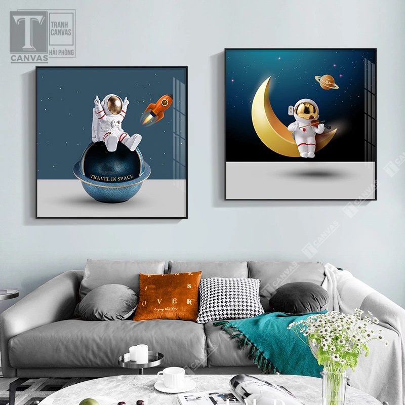 (Giá Xưởng) Tranh Canvas treo tường phòng khách, tranh hiện đại nghệ thuật phi hành gia, vũ trụ PHG27-36 (không khung)