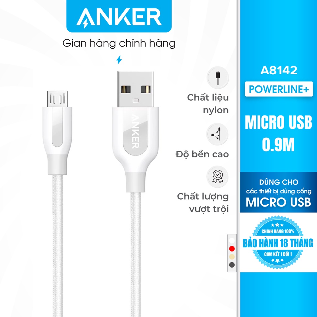 Cáp sạc ANKER PowerLine+ Micro USB dài 0.9m - A8142