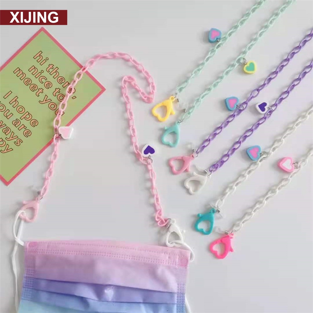 Dây chuỗi đeo mắt kính chống thất lạc hình trái tim chất liệu acrylic màu hồng/tím/xanh lá/trắng