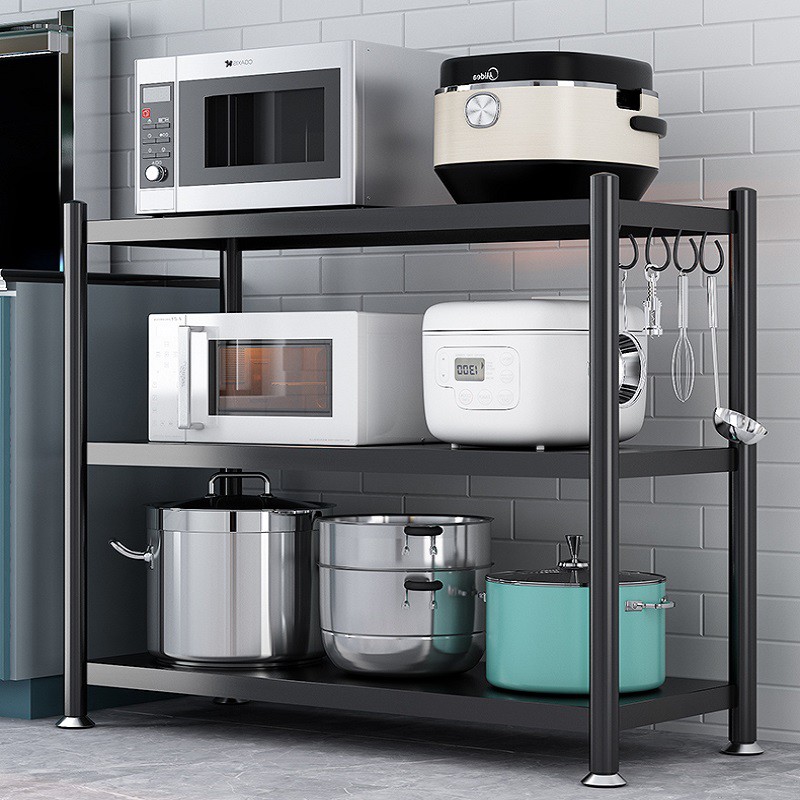 Kệ đựng đồ đa năng inox 304 khung thép sơn đen tính điện 3 lớp an toàn - Kệ lò vi sóng