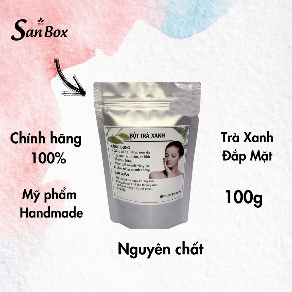 100g bột trà xanh đắp mặt nguyên chất - mỹ phẩm Handmade