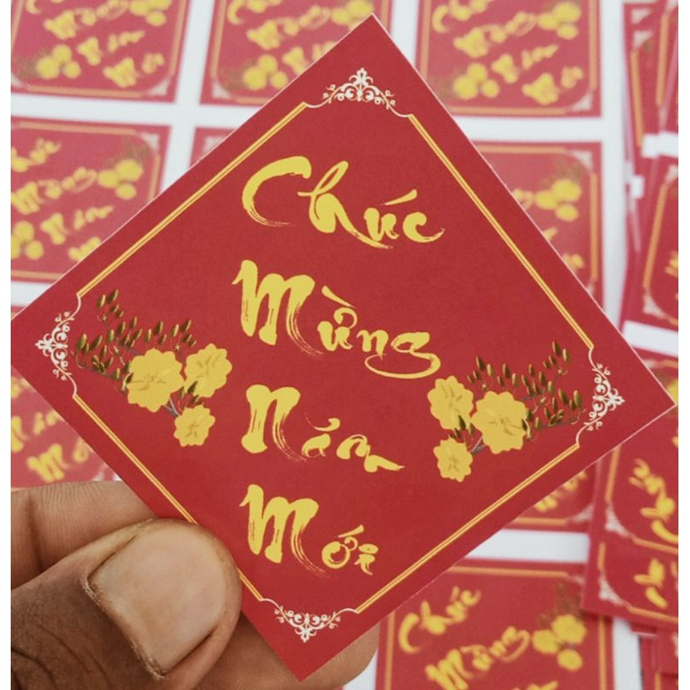 Combo 12 tem tết decal dán chúc mừng năm mới hình vuông màu đẹp kích thước 6 x 6 cm