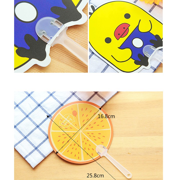 Quạt nhựa cầm tay dễ thương Loại to – Quạt nhựa tròn cầm tay hình thú hoa quả