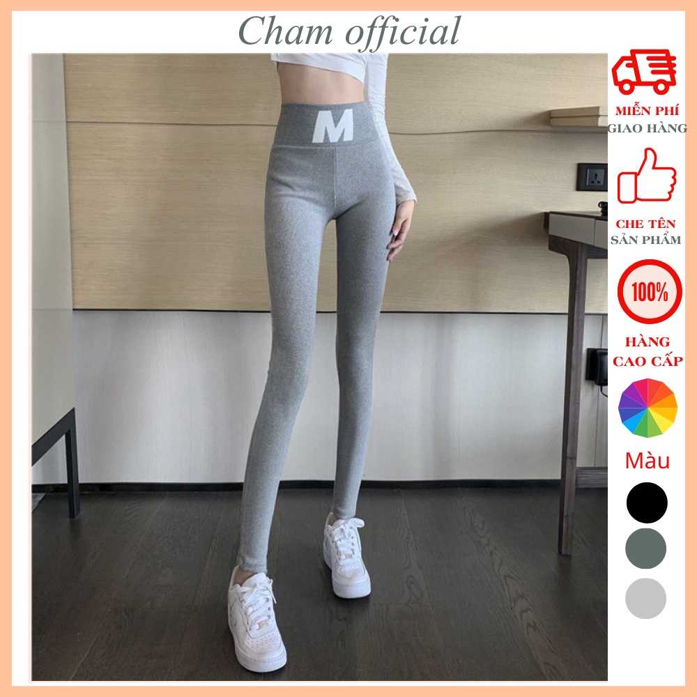 Quần legging nữ dài màu đen, ghi, xám cao cấp Cham quần dài nữ cạp cao bó ống cotton co dãn 8 chiều gân tăm M
